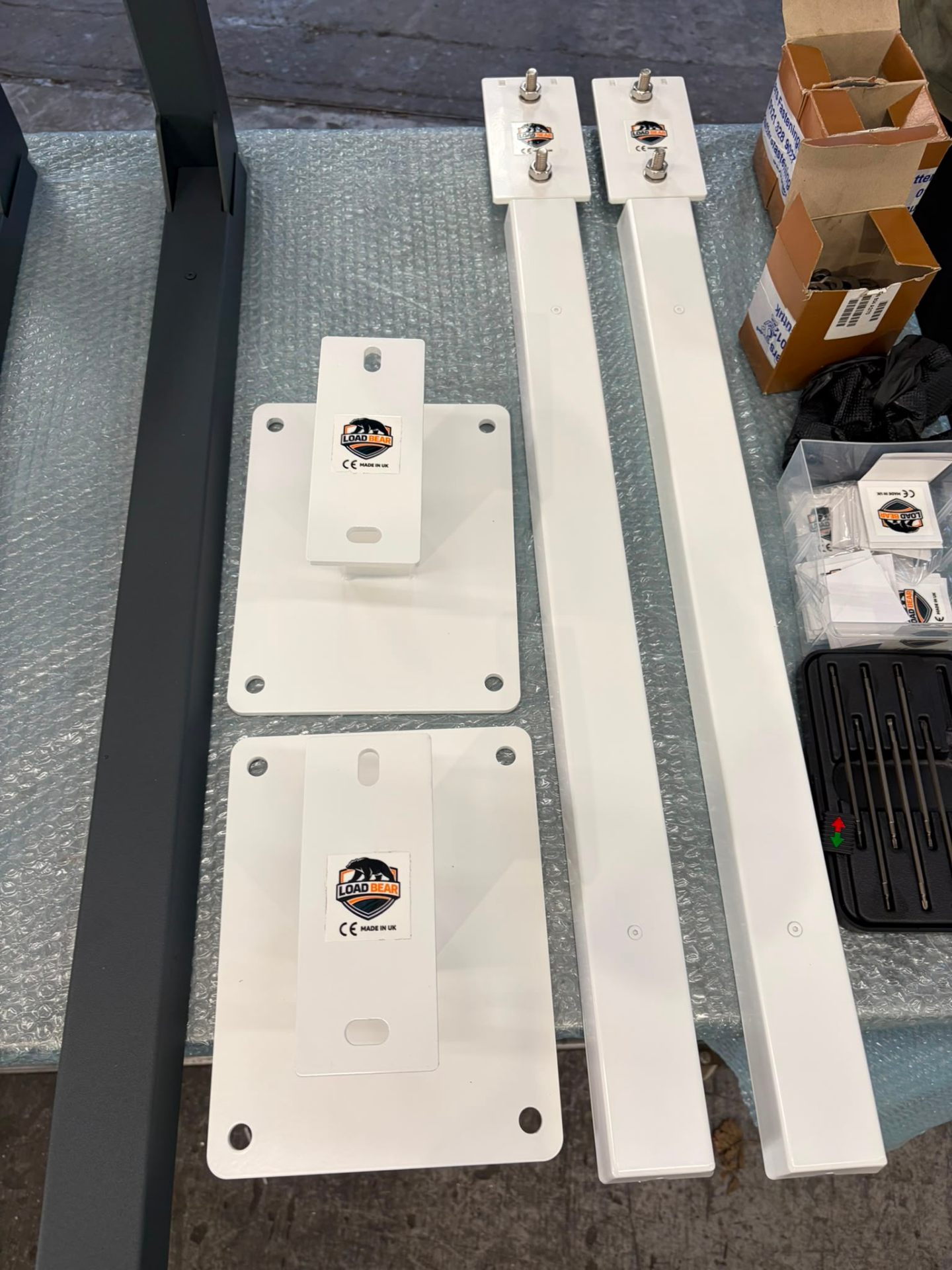 Wall plates, uprights and mounting hardware — every custom order individually checked