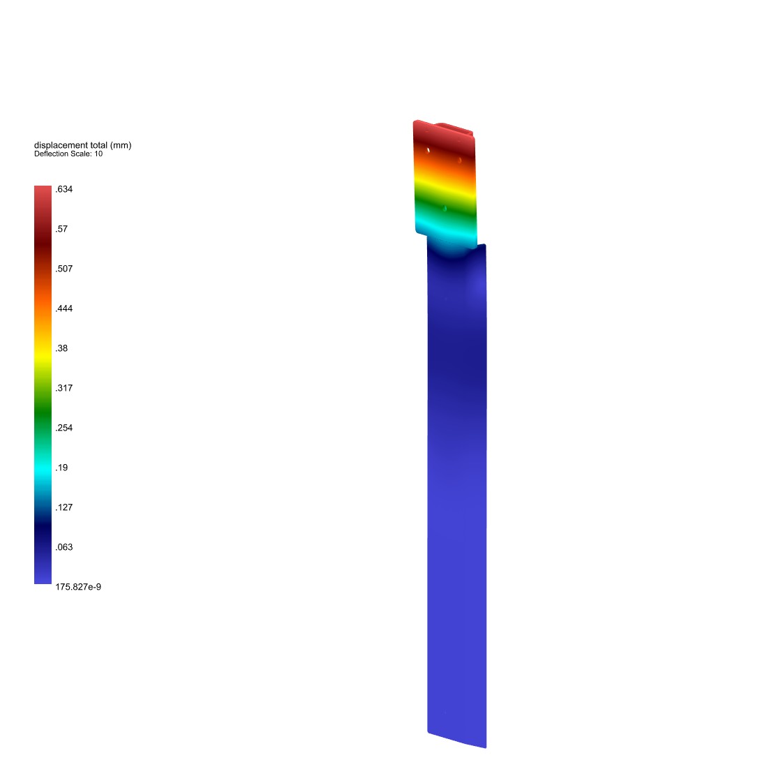 Finite element analysis showing total displacement on a stainless steel bracket