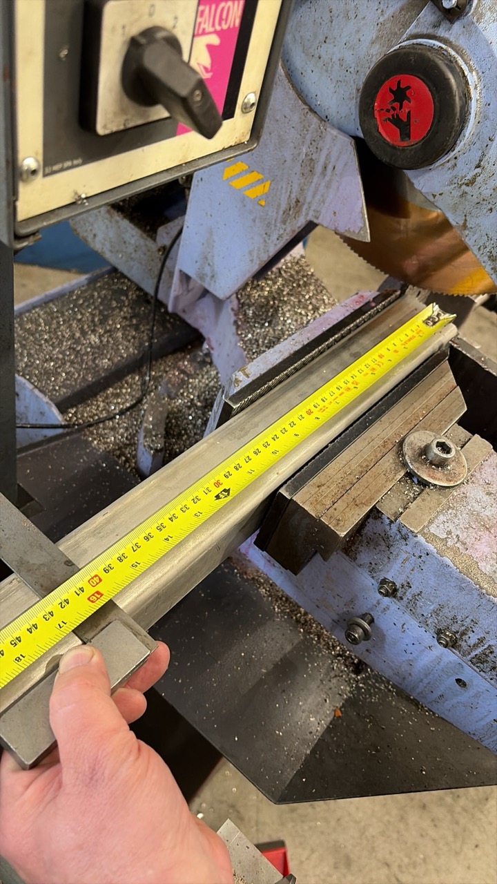 Marking out stainless box section before cutting